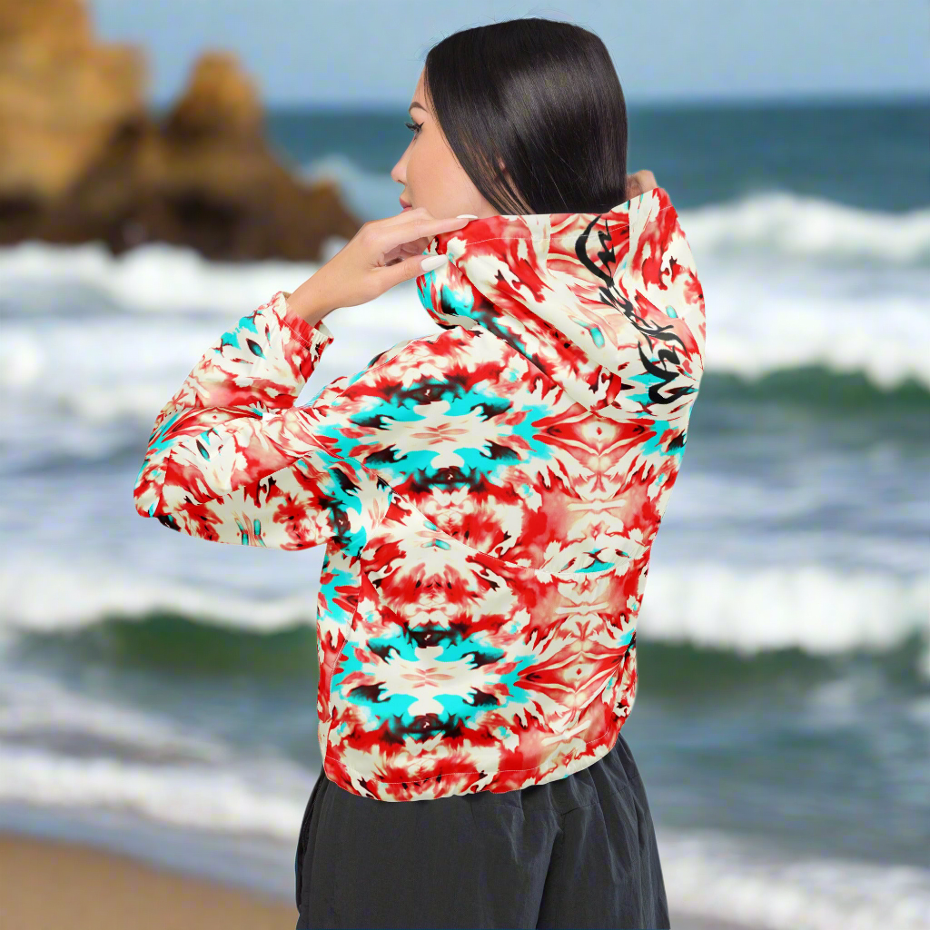 URCHIN Clothes & Sportswear 'CORAL SEA' Red and Blue Tie Dye. Women’s Cropped Windbreaker. Choice of Sizes.