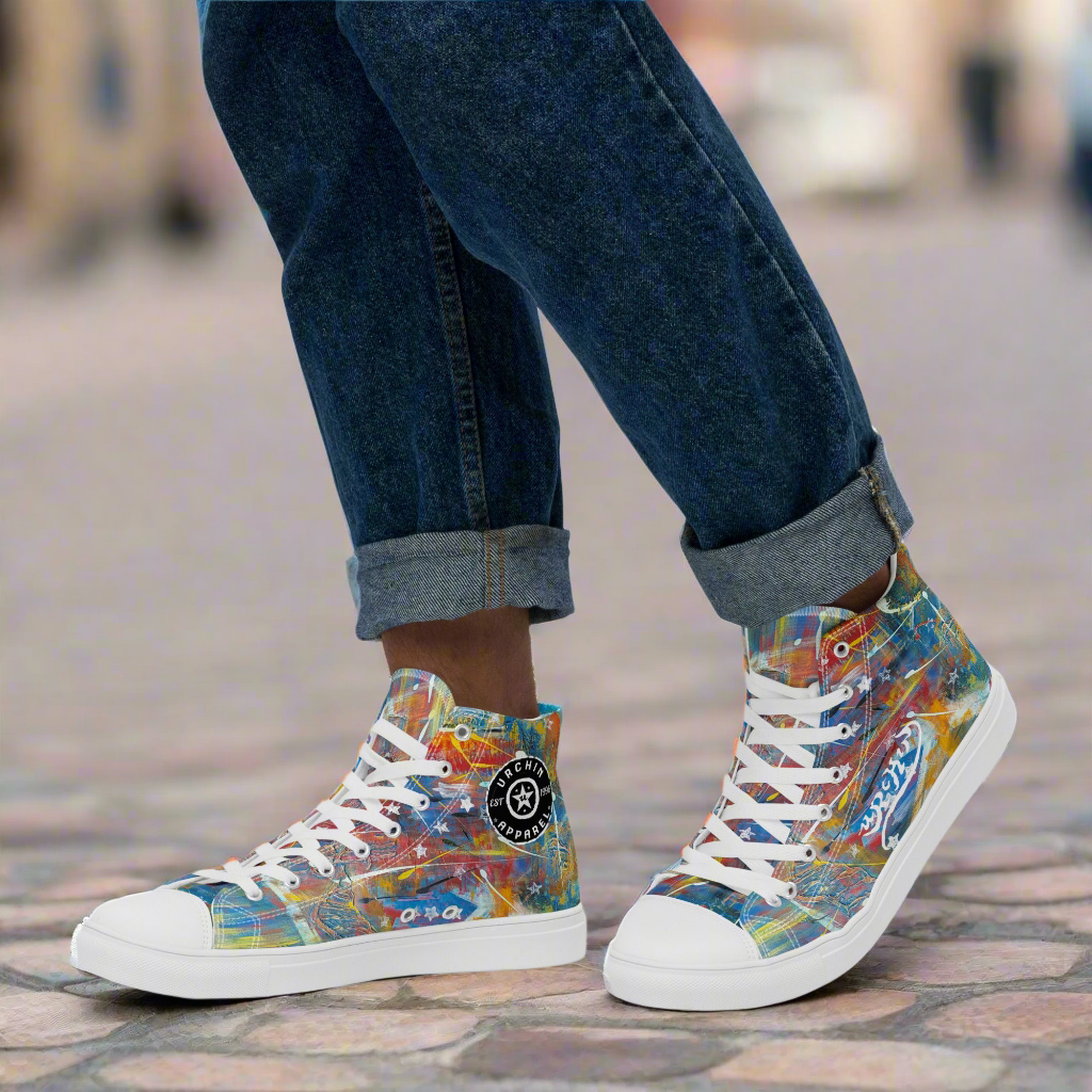 URCHIN Footwear 'FLAGS'. Mens High Tops. Black or White Detailing Option. Choice of Sizes.