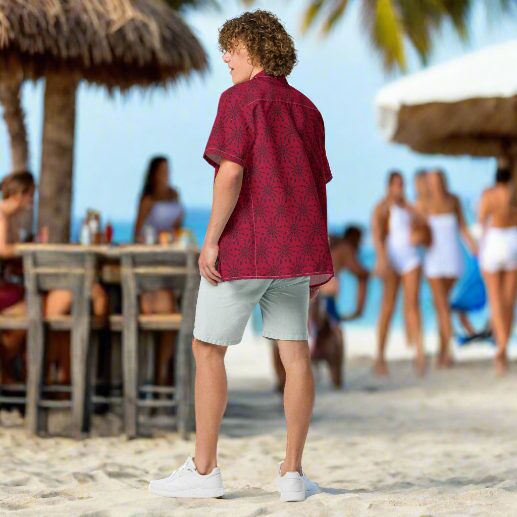 URCHIN 'U FIREWORK'. BLACK/GRAPE Unisex button shirt. Multiple Sizes.