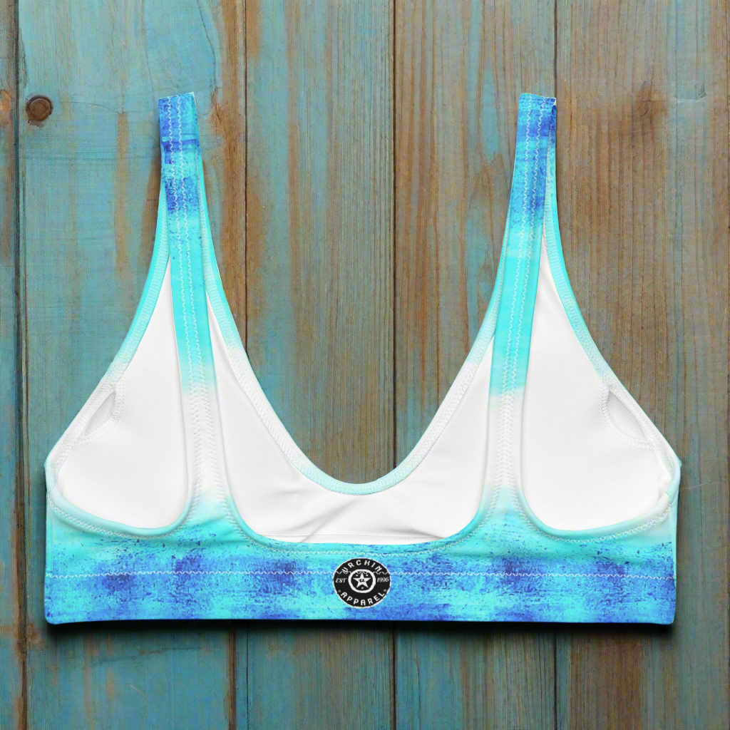 URCHIN Clothes & Swimwear. 'BLUE DREAM' Recycled padded bikini top. Choice of Sizes.