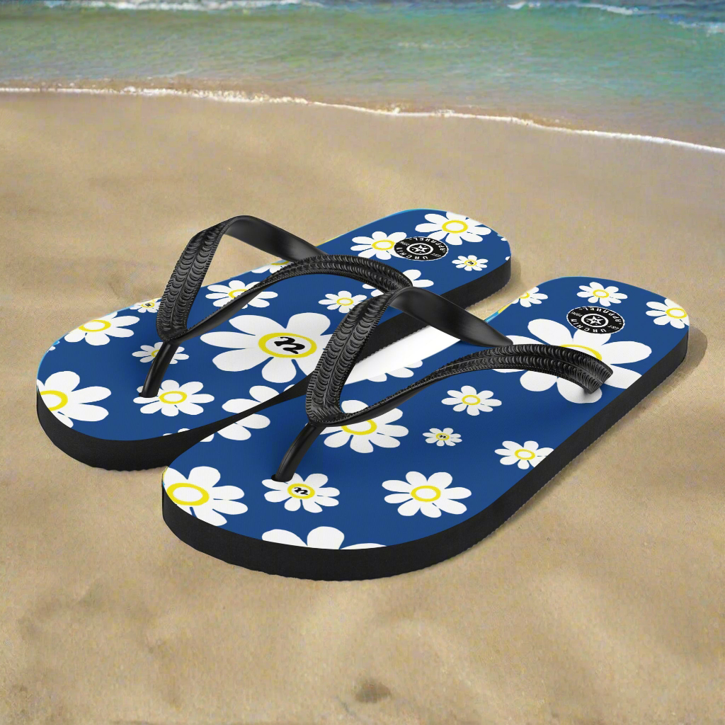 URCHIN Footwear. 'U DAISY' Dark Blue. Unisex Flip-Flops. Choice of 3 Sizes.