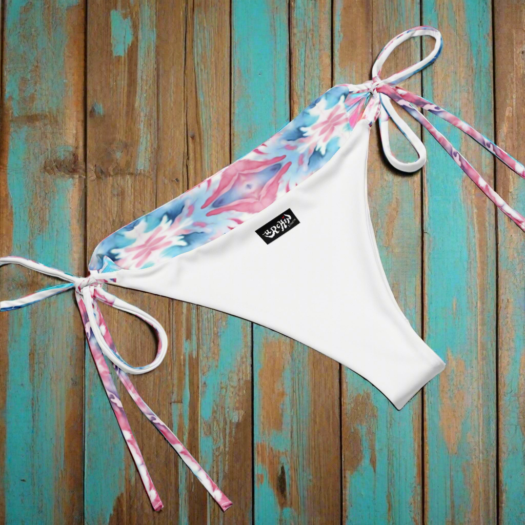 URCHIN Clothes & Swimwear. 'CORAL SEA' Pink and Blue Tie Dye. Recycled String Tie Bikini Set. Choice of Sizes.