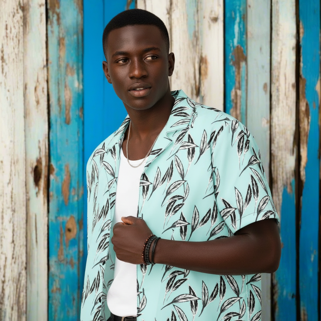 URCHIN 'U FEATHER' 'Sky'( light blue) Unisex button shirt. Multiple Sizes.