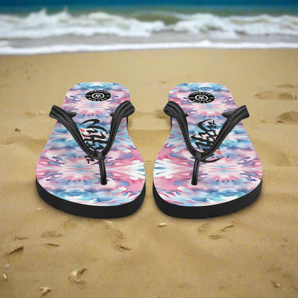 URCHIN Footwear. 'CORAL SEA' Pink & Blue Tie Dye. Unisex Flip-Flops. Choice of Sizes.