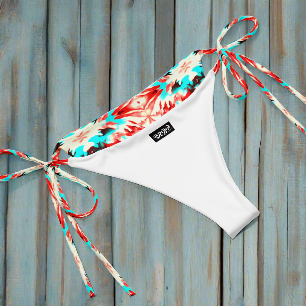 URCHIN Clothes & Swimwear. 'CORAL SEA' Red and Blue Tie Dye. Recycled String Bikini. Choice of Sizes.