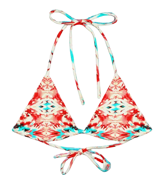 URCHIN-'CORAL SEA' Red and Blue Tie Dye Look. Recycled String Bikini. Choice of Sizes.
