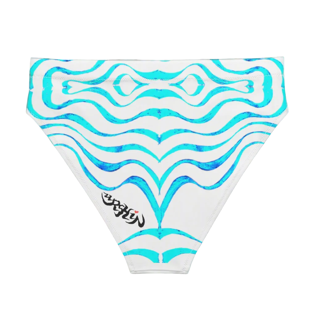 URCHIN -'TATTOO WAVE' BLUE. Recycled high-waisted bikini bottom