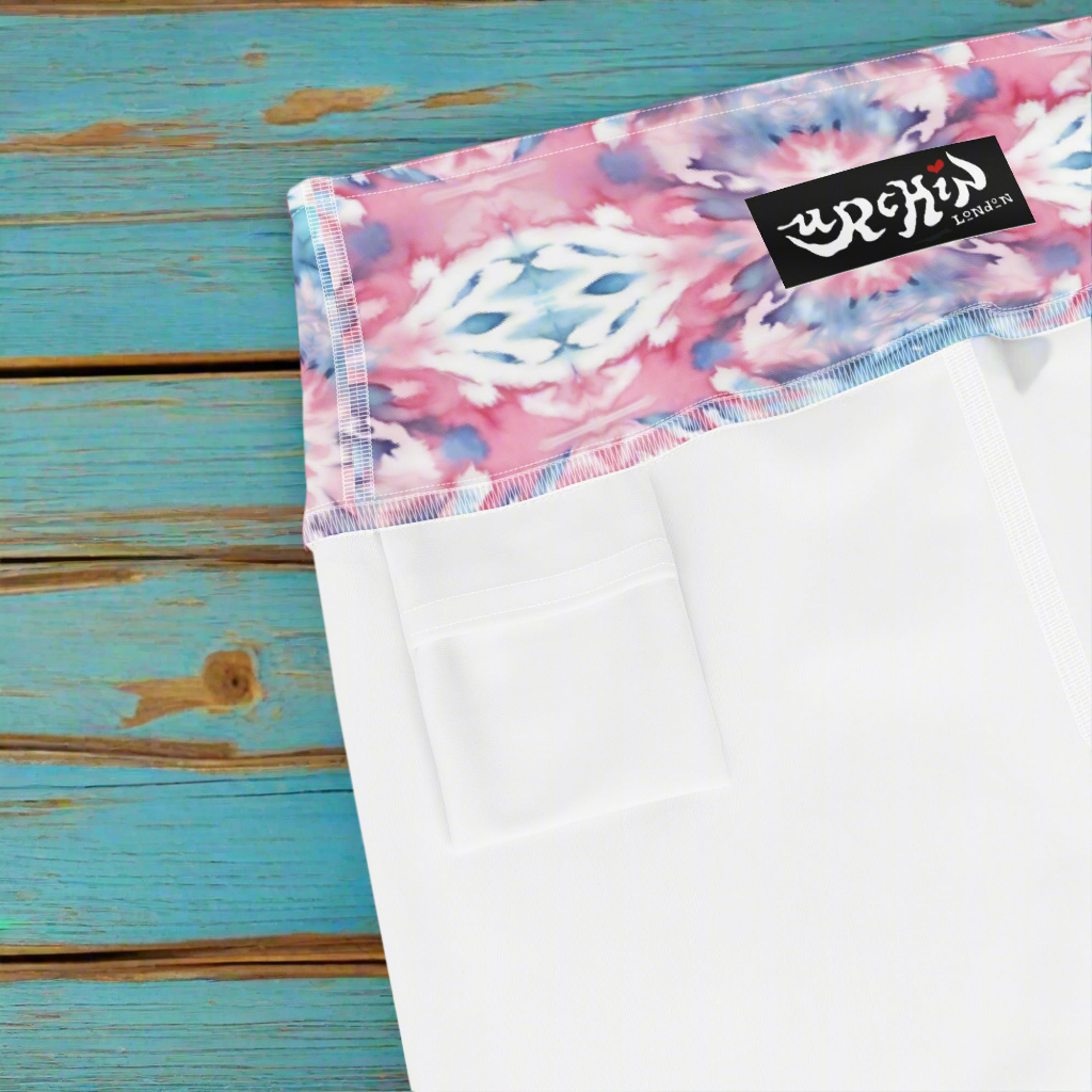 URCHIN Clothes & Sportswear 'CORAL SEA' Pink & Blue Tie Dye. Yoga Leggings. Choice of Sizes.