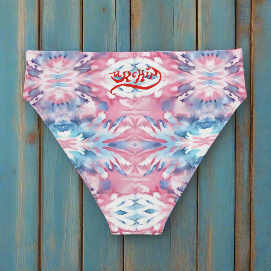 URCHIN-'CORAL SEA' Pink and Blue Tie Dye. Recycled High Waisted Bikini Bottom. Choice of Sizes.