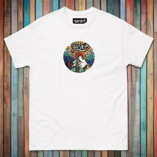 URCHIN Clothes -'Mountain Sunrise' Urchin Logo. Cotton T Shirt. Choice of Colours. Unisex.