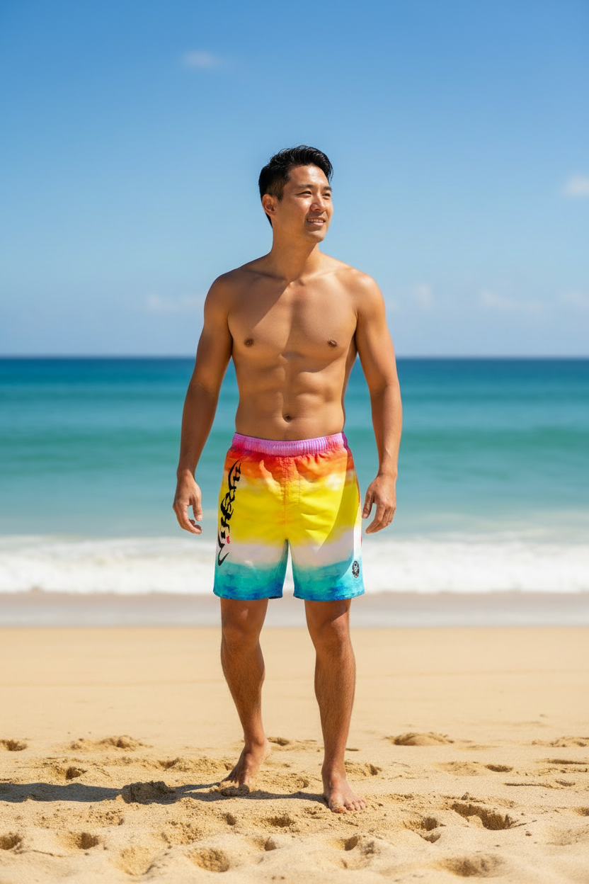 URCHIN 'SUNSET BEACH' Unisex Recycled Swim Board Shorts.
