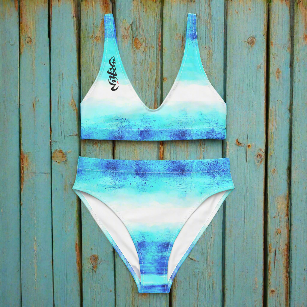 URCHIN Clothes & Swimwear. 'BLUE DREAM' Recycled high-waisted bikini. Choice of Sizes.