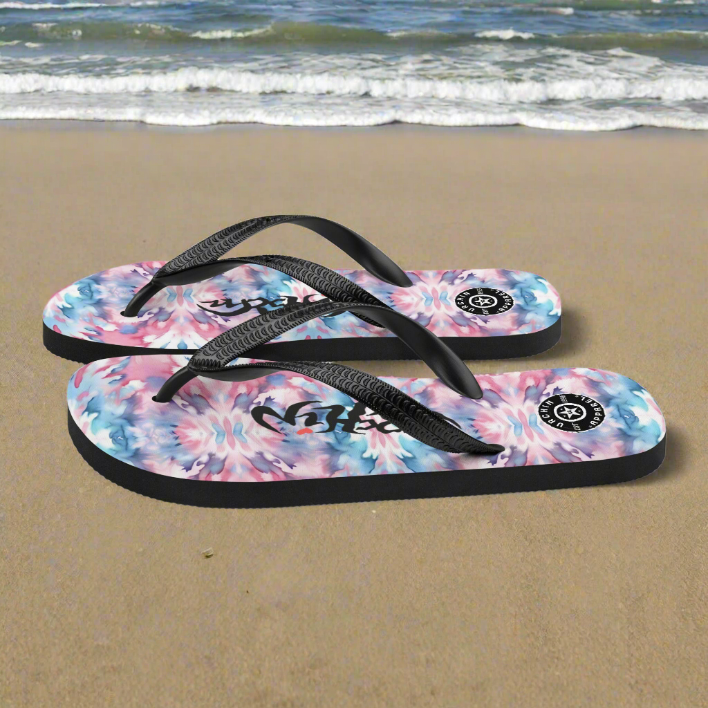 URCHIN Footwear. 'CORAL SEA' Pink & Blue Tie Dye. Unisex Flip-Flops. Choice of Sizes.