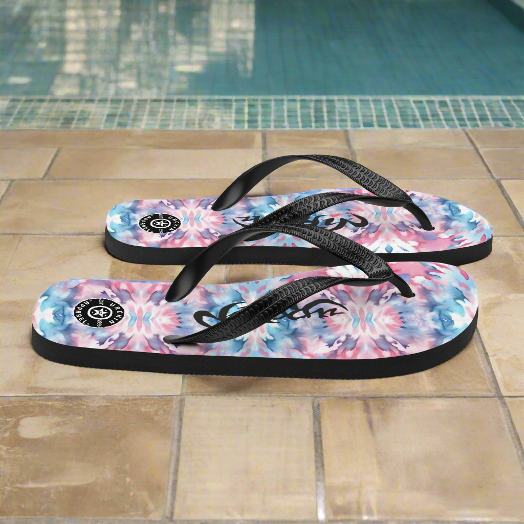 URCHIN Footwear. 'CORAL SEA' Pink & Blue Tie Dye. Unisex Flip-Flops. Choice of Sizes.