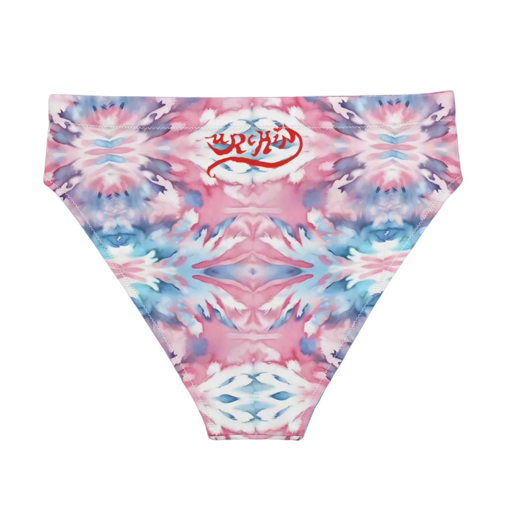 URCHIN-'CORAL SEA' Pink and Blue Tie Dye. Recycled High Waisted Bikini Bottom. Choice of Sizes.
