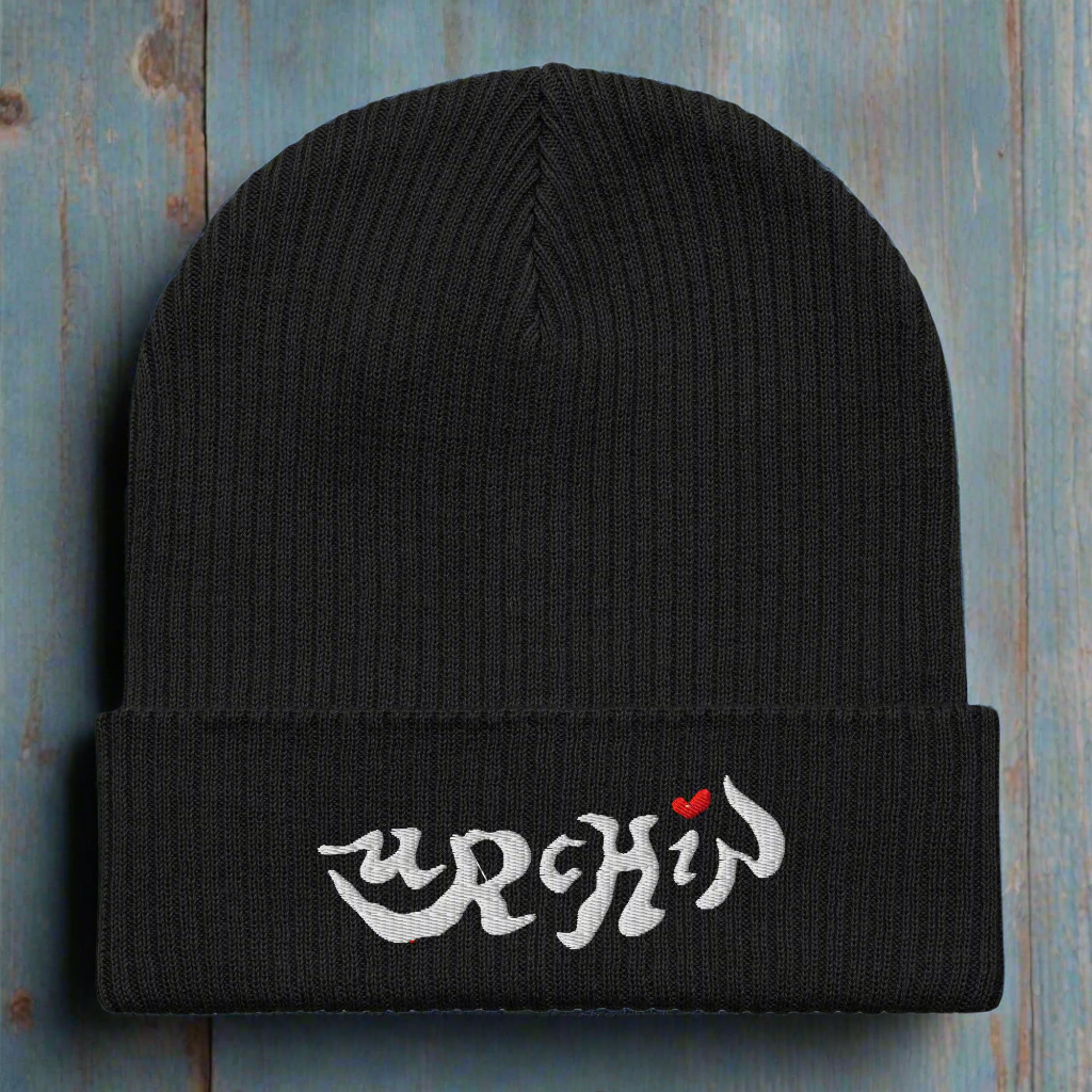 URCHIN Headwear. Urchin Logo, Organic Cotton Ribbed Beanie. Seven colours option. One Size.