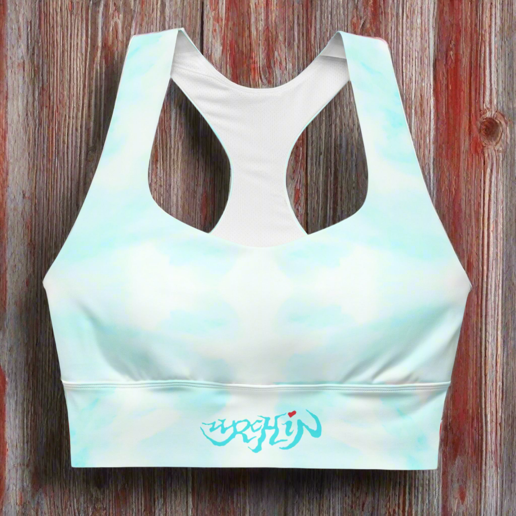 URCHIN Sports 'Blue Fade' Recycled Longline Sports Bra. Choice of Sizes.