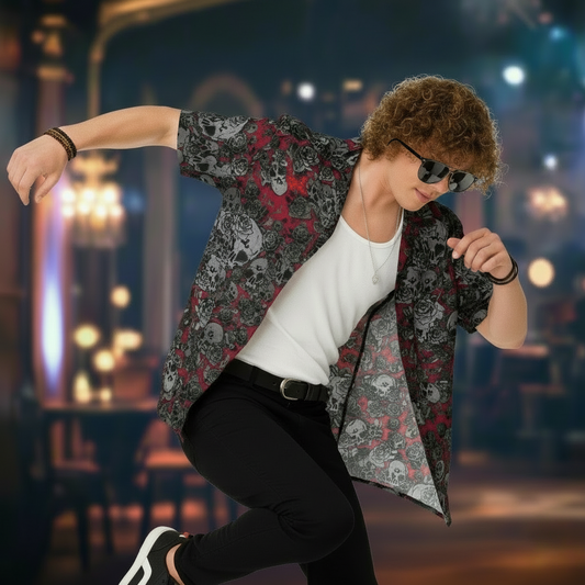 DARK URCHIN-'U Skull Storm' Unisex Shirt. Red Logo. Colour 'Dark Grape' ( Deep Red) Choice of Sizes.