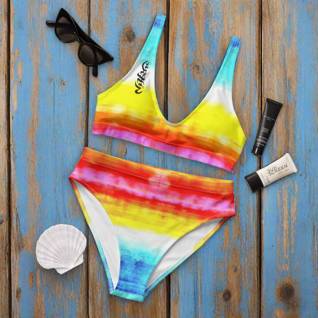 URCHIN Clothes & Swimwear. 'SUNRISE BEACH' Recycled high-waisted bikini. Choice of Sizes.