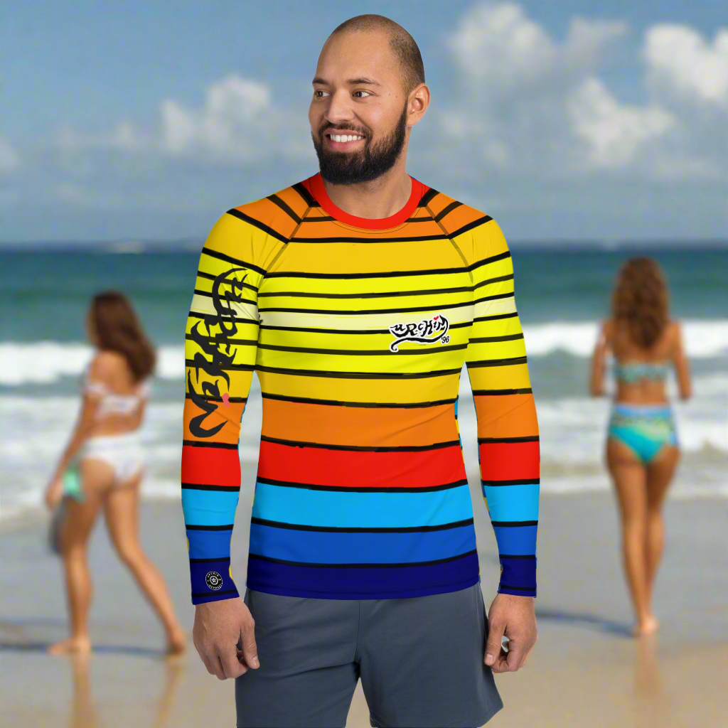 URCHIN Mens Swimwear. 'SUNRISE' 'HARD BUNNY' Logo Rash. Choice of Sizes.