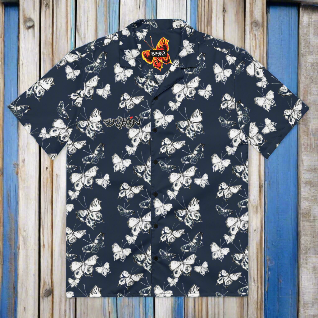 URCHIN 'U BUTTERFLY. Blueberry Unisex button shirt. Multiple Sizes.