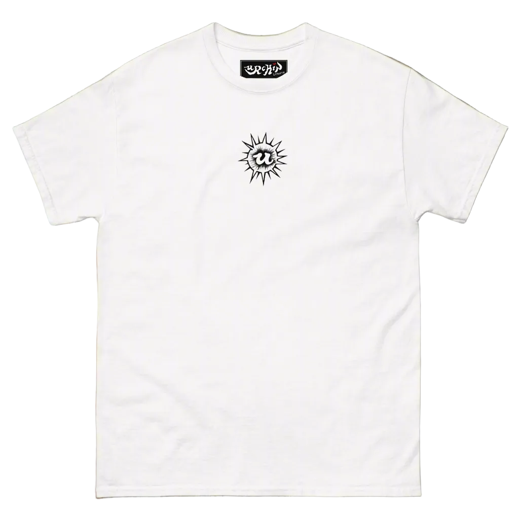 URCHIN- 'U URCHIN' Original Urchin 1996 Logo. Cotton T Shirt. White. Unisex.