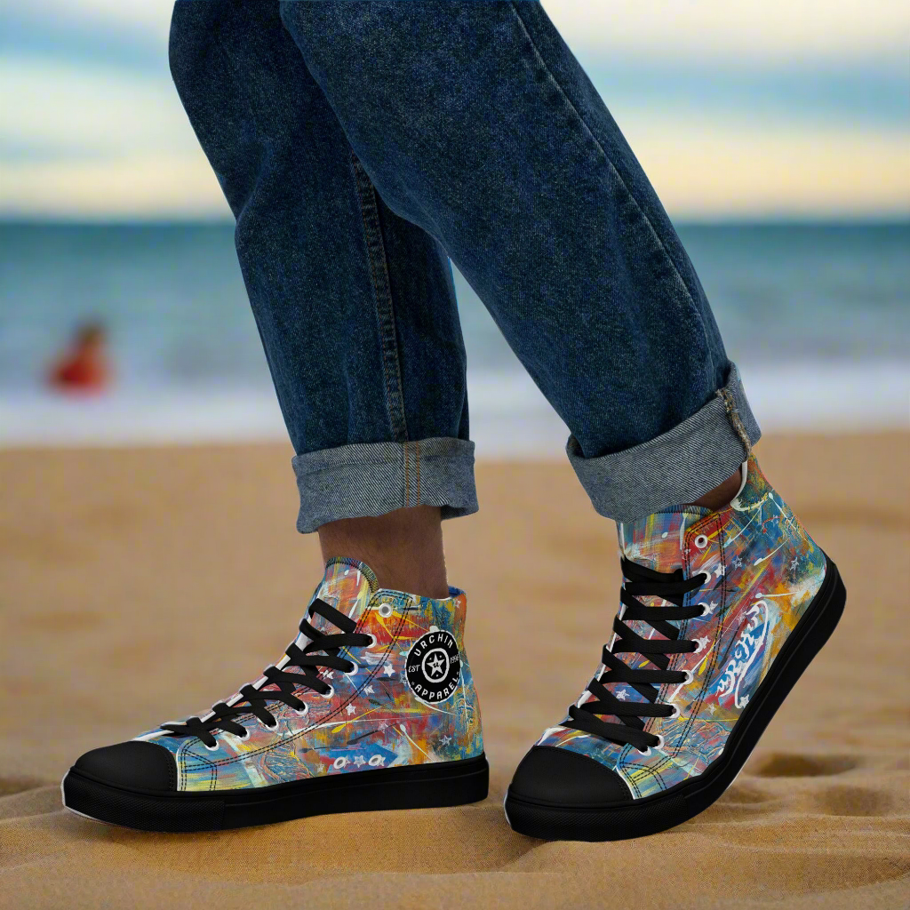 URCHIN Footwear 'FLAGS'. Mens High Tops. Black or White Detailing Option. Choice of Sizes.