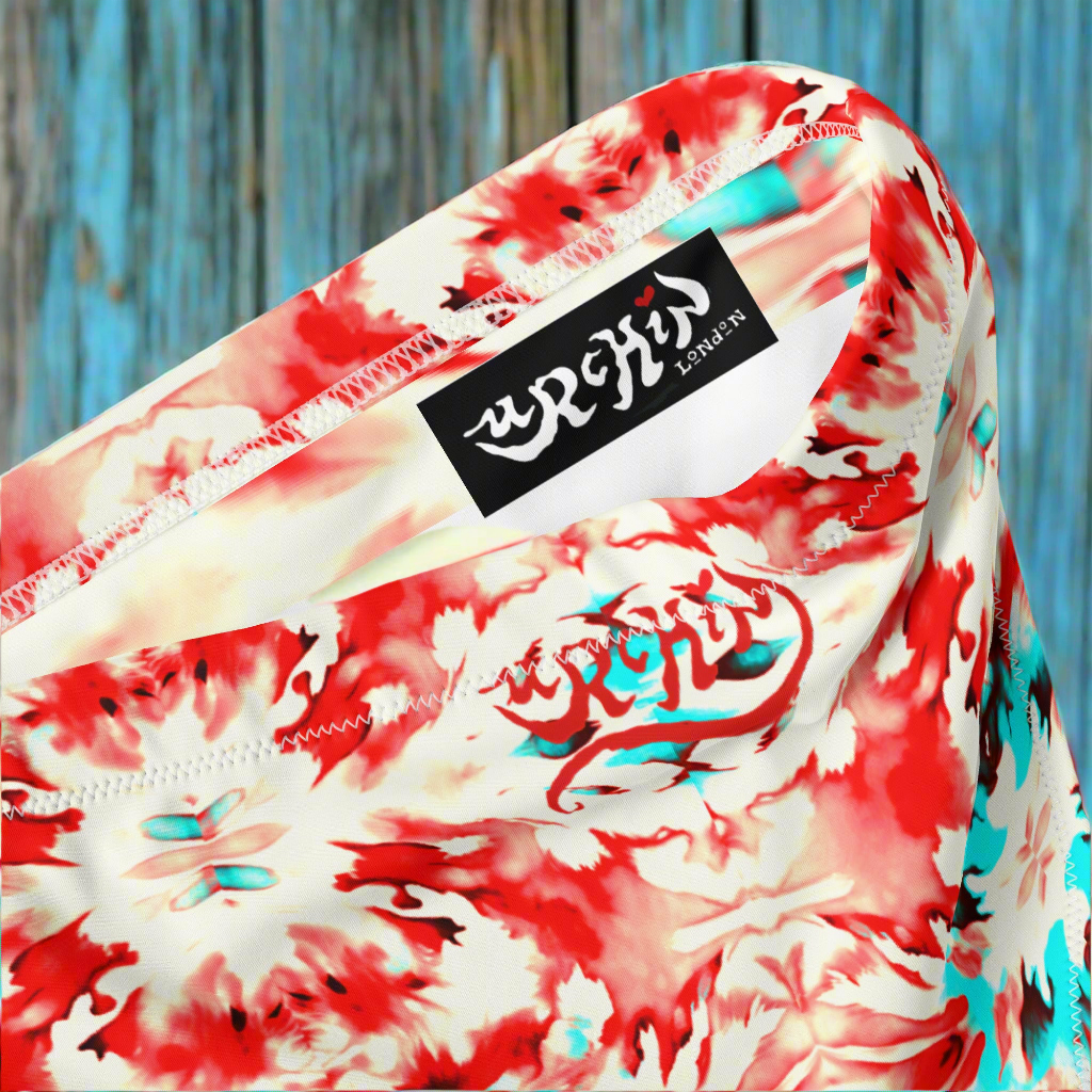 URCHIN Clothes & Swimwear. 'CORAL SEA' Red and Blue Tie Dye. Recycled High Waisted Bikini bottom. Choice of Sizes.