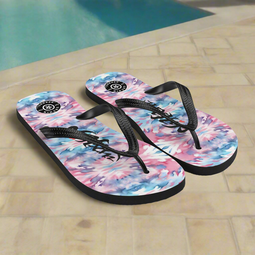 URCHIN Footwear. 'CORAL SEA' Pink & Blue Tie Dye. Unisex Flip-Flops. Choice of Sizes.