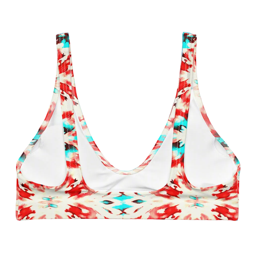 URCHIN 'CORAL SEA' Red and Blue Tie Dye. Recycled Padded Bikini Top. Choice of Sizes.