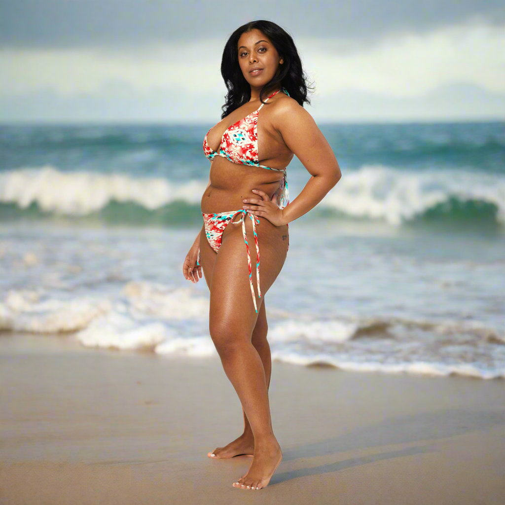 URCHIN Clothes & Swimwear. 'CORAL SEA' Red and Blue Tie Dye. Recycled String Bikini. Choice of Sizes.