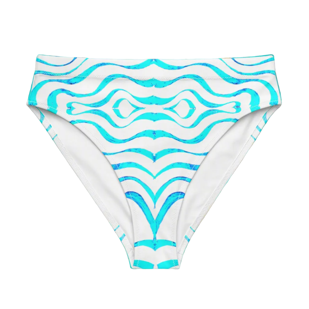 URCHIN Clothes & Swimwear. 'TATTOO WAVE' BLUE. Recycled high-waisted bikini bottom