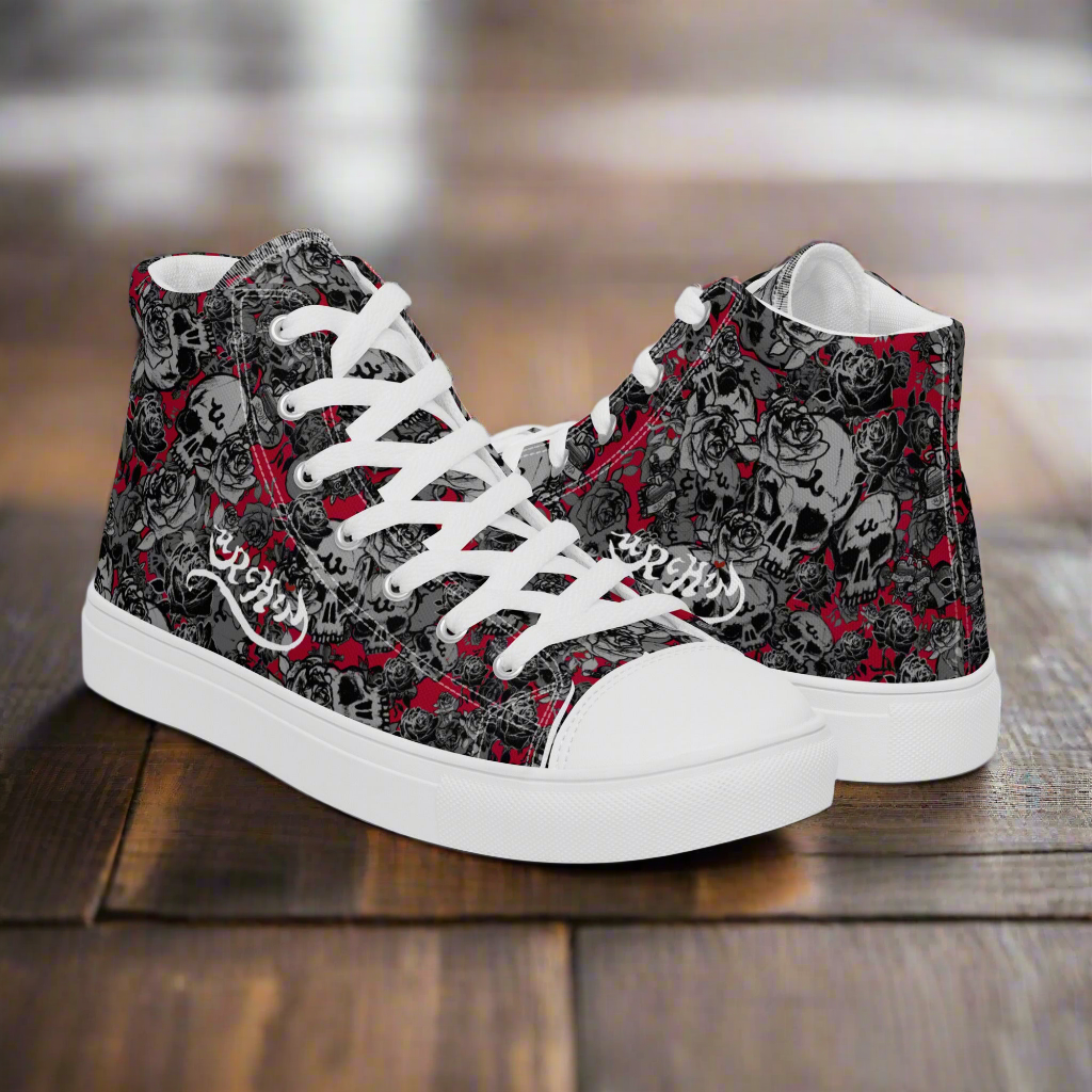 URCHIN 'Skull Storm' Dark Grape (Deep Red). Mens Lace Up Hi Tops. Choice of Sizes.