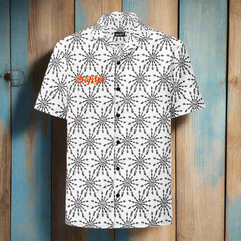 URCHIN 'U FIREWORK'. BLACK/CLOUD Unisex button shirt. Multiple Sizes.