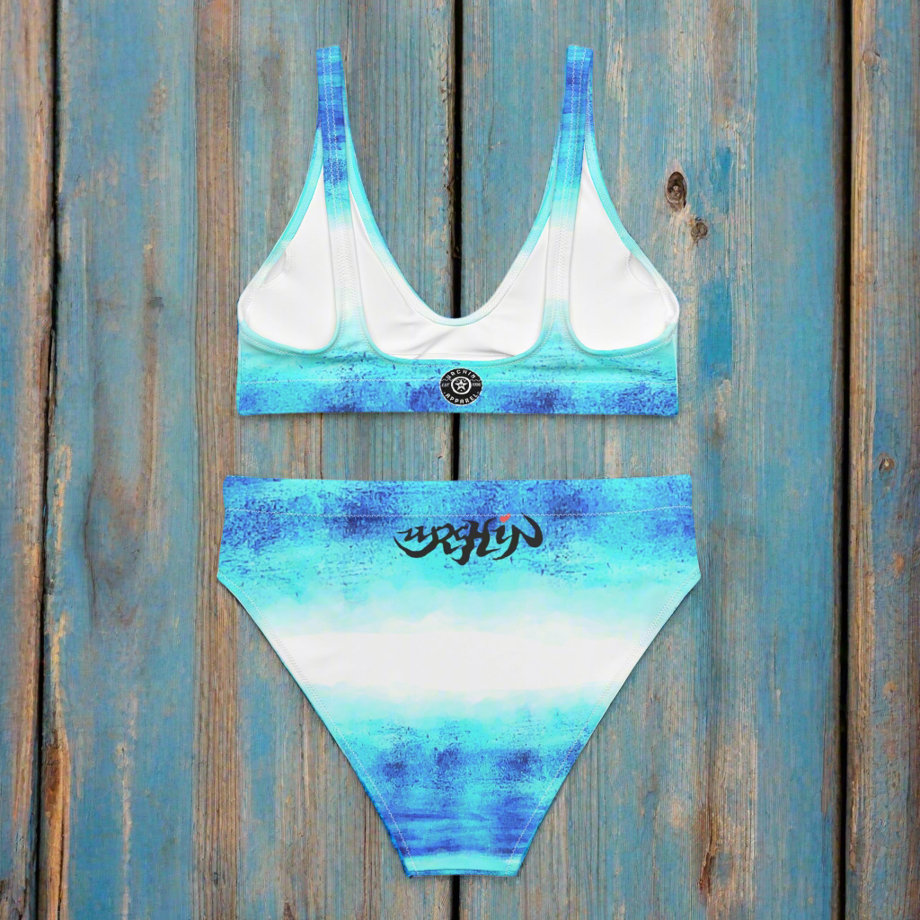 URCHIN Clothes & Swimwear. 'BLUE DREAM' Recycled high-waisted bikini. Choice of Sizes.