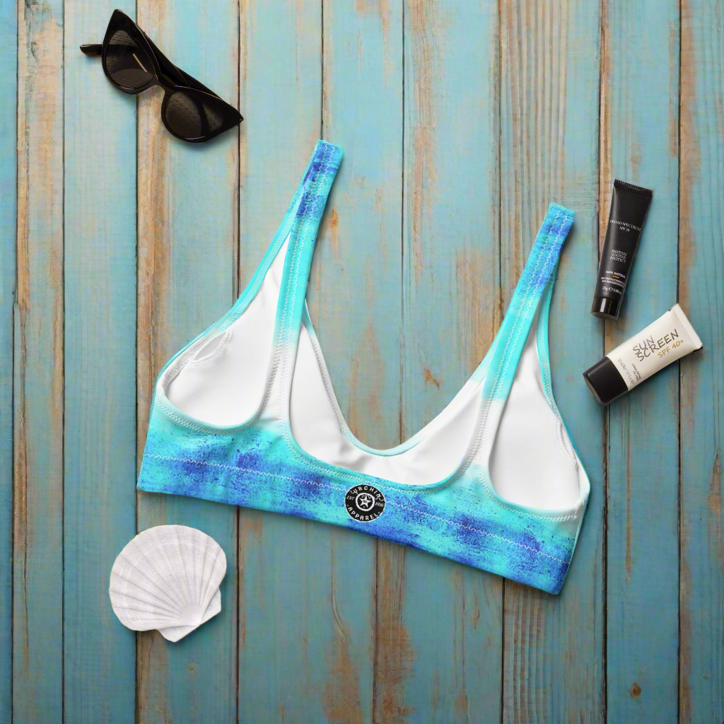 URCHIN Clothes & Swimwear. 'BLUE DREAM' Recycled padded bikini top. Choice of Sizes.