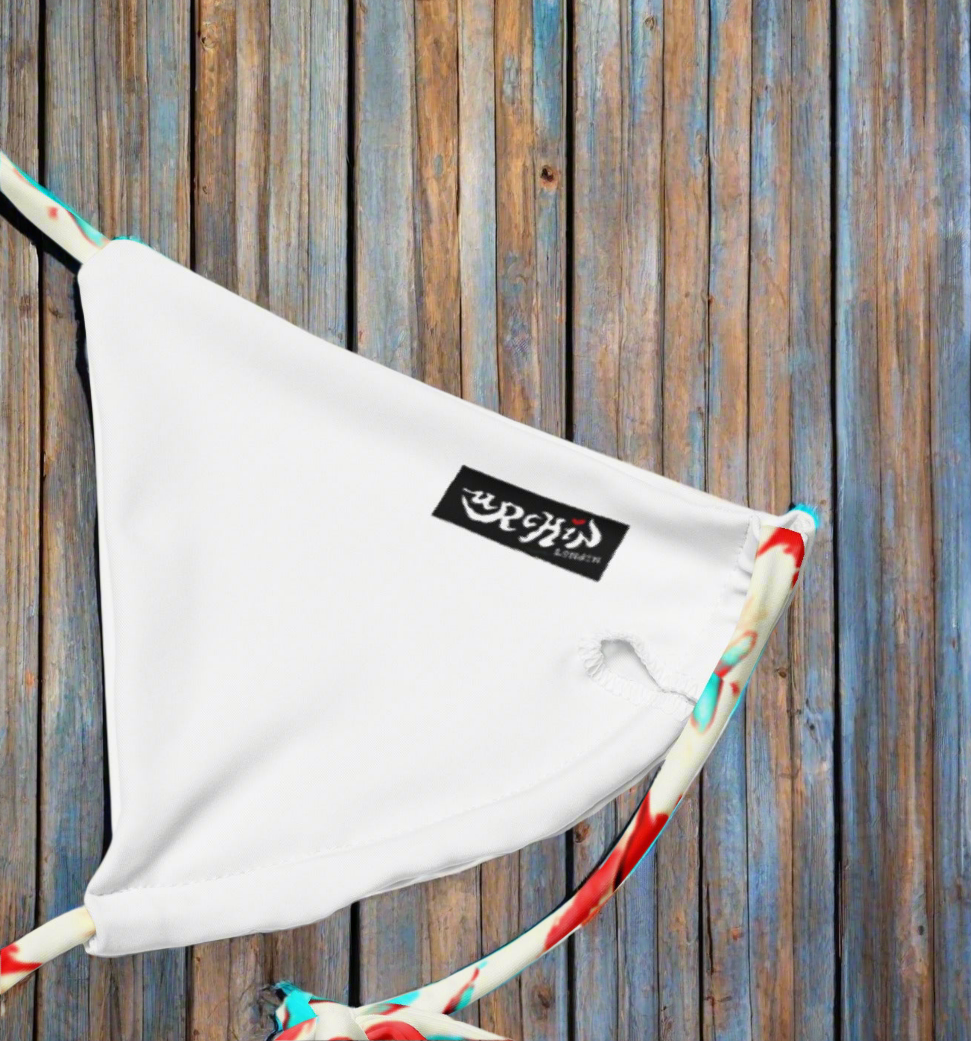 URCHIN Clothes & Swimwear. 'CORAL SEA' Red and Blue Tie Dye. Recycled String Bikini. Choice of Sizes.