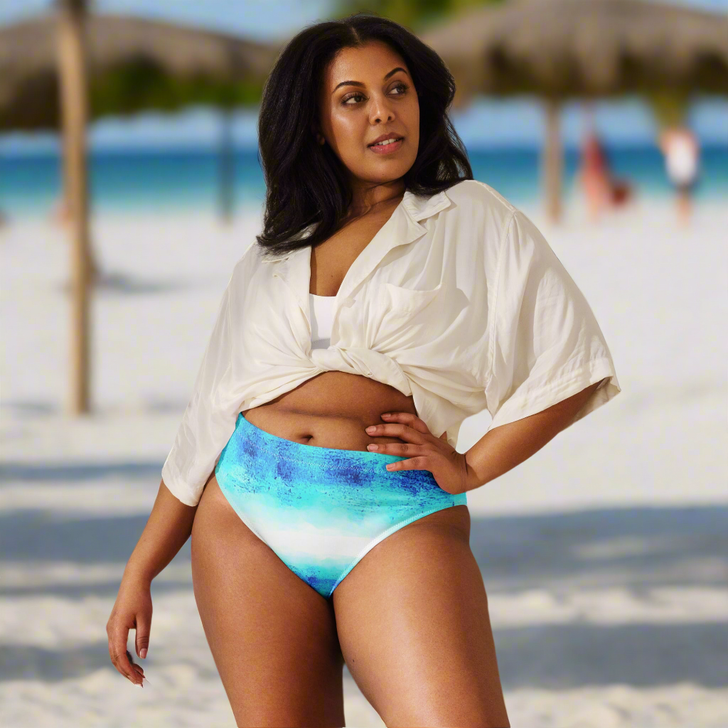 URCHIN Clothes & Swimwear. 'BLUE DREAM' Recycled high-waisted bikini bottom. Choice of Sizes.