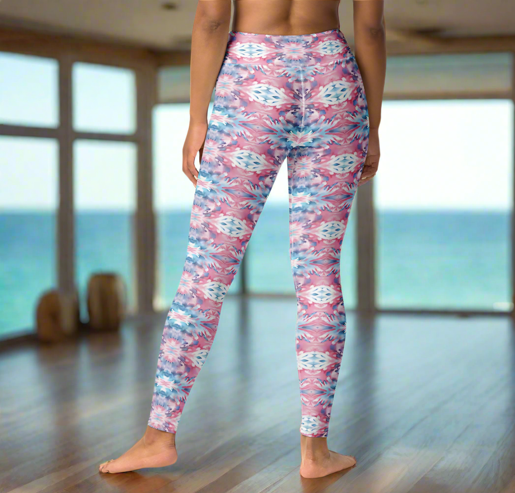URCHIN Clothes & Sportswear 'CORAL SEA' Pink & Blue Tie Dye. Yoga Leggings. Choice of Sizes.
