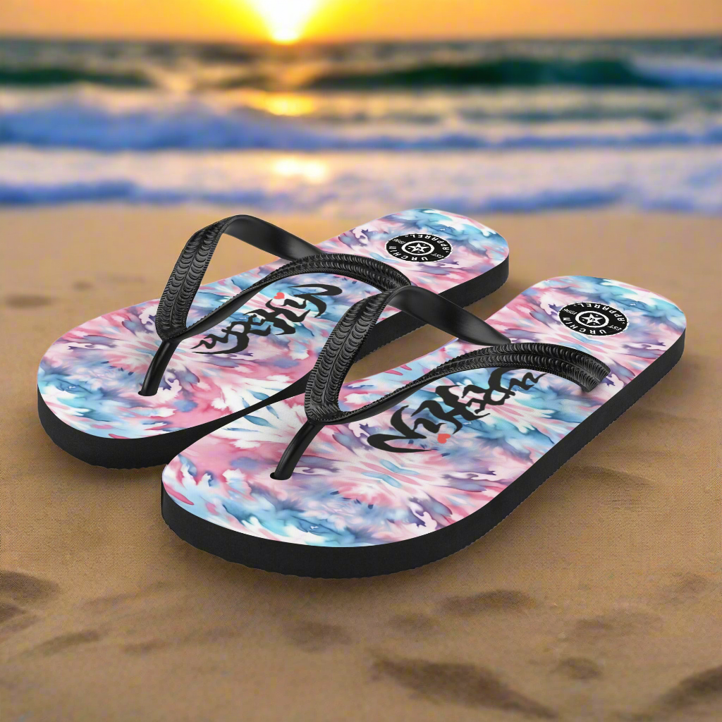 URCHIN Footwear. 'CORAL SEA' Pink & Blue Tie Dye. Unisex Flip-Flops. Choice of Sizes.