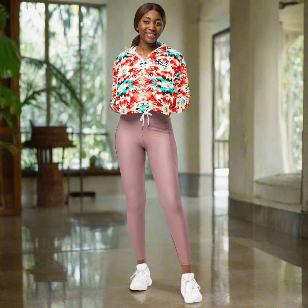 URCHIN Clothes & Sportswear 'CORAL SEA' Red and Blue Tie Dye. Women’s Cropped Windbreaker. Choice of Sizes.