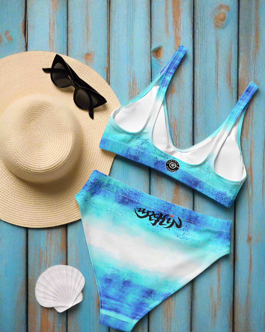 URCHIN Clothes & Swimwear. 'BLUE DREAM' Recycled high-waisted bikini. Choice of Sizes.