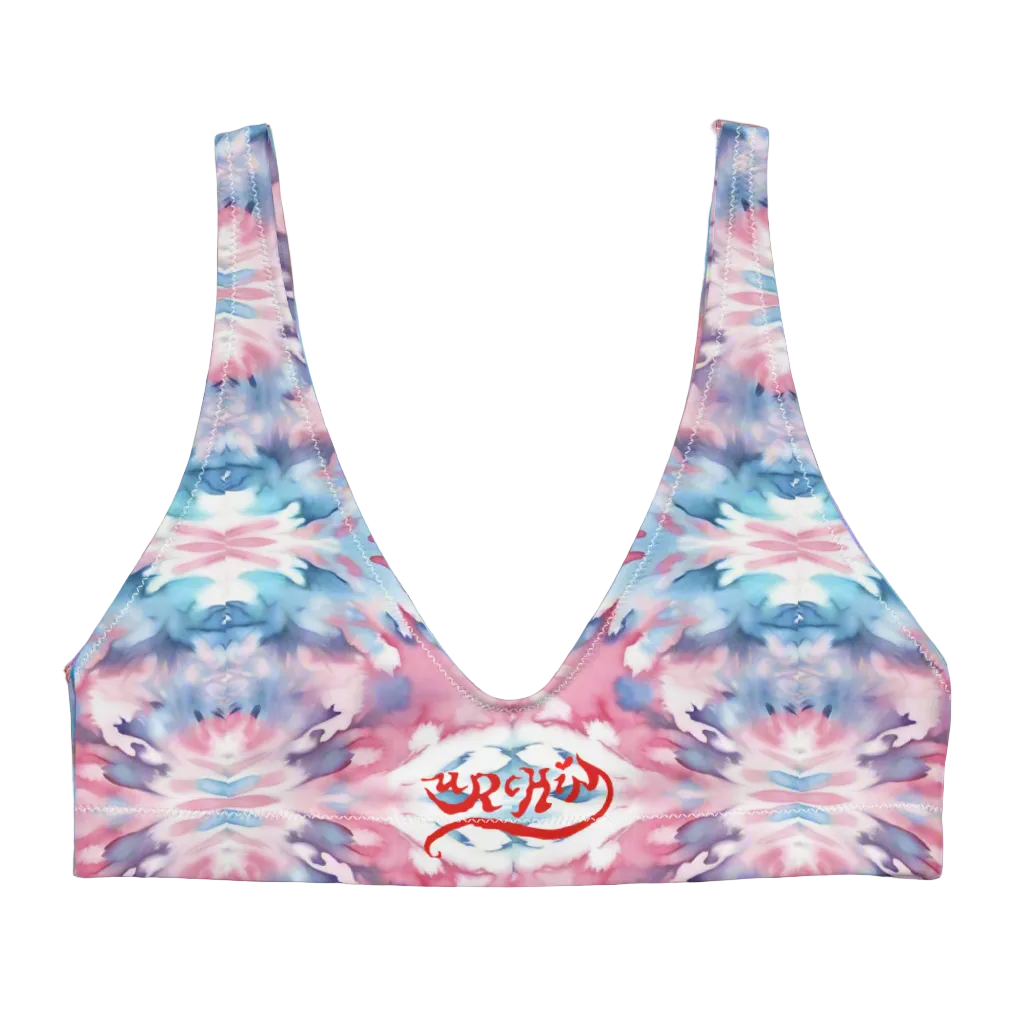 URCHIN-'CORAL SEA' Pink and Blue Tie Dye. Recycled Padded Bikini Top. Choice of Sizes.