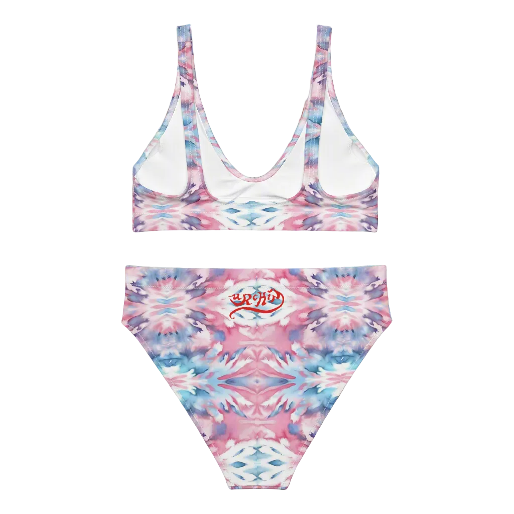 URCHIN-'CORAL SEA' Pink and Blue. Recycled High Waisted Bikini. Choice of Sizes.