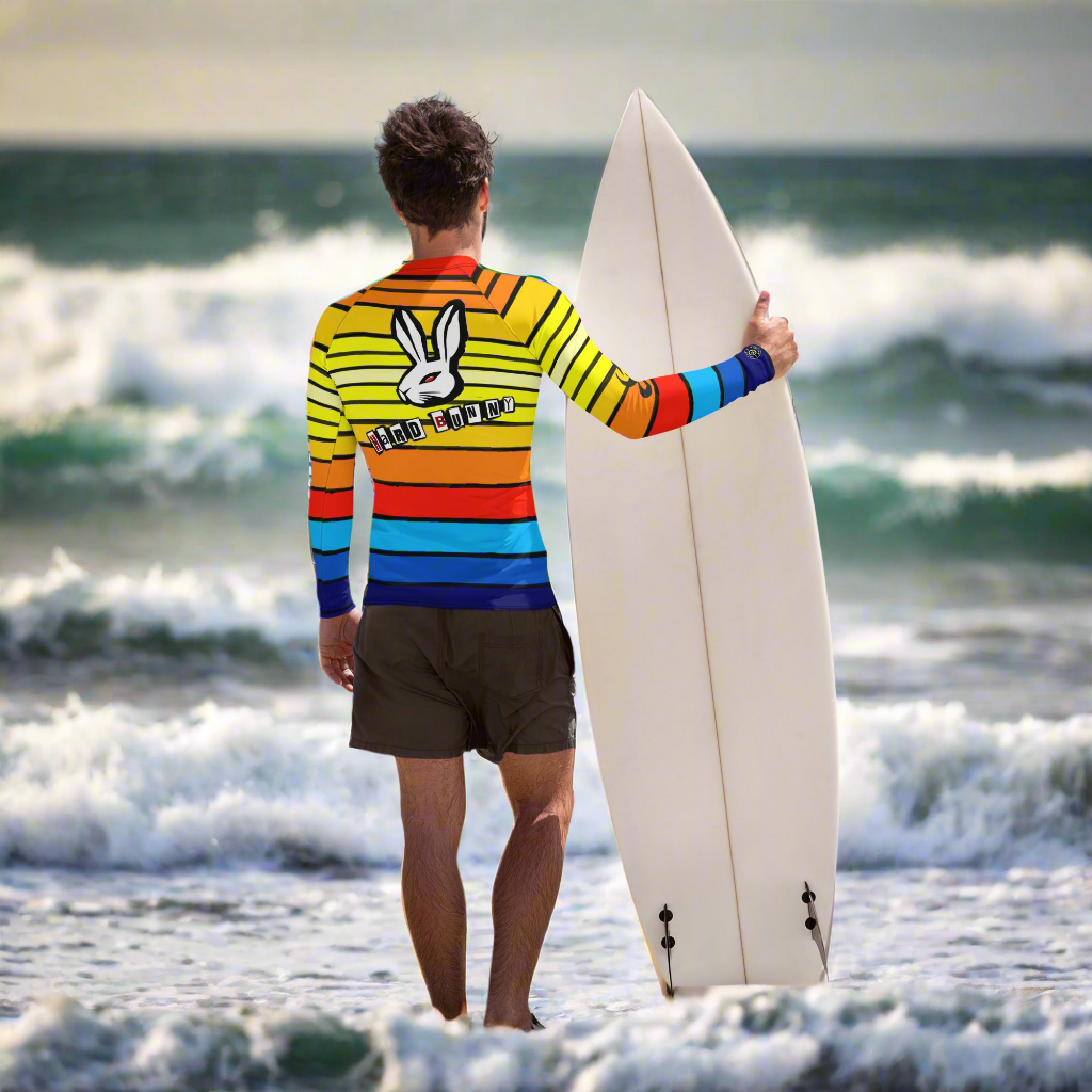 URCHIN Mens Swimwear. 'SUNRISE' 'HARD BUNNY' Logo Rash. Choice of Sizes.