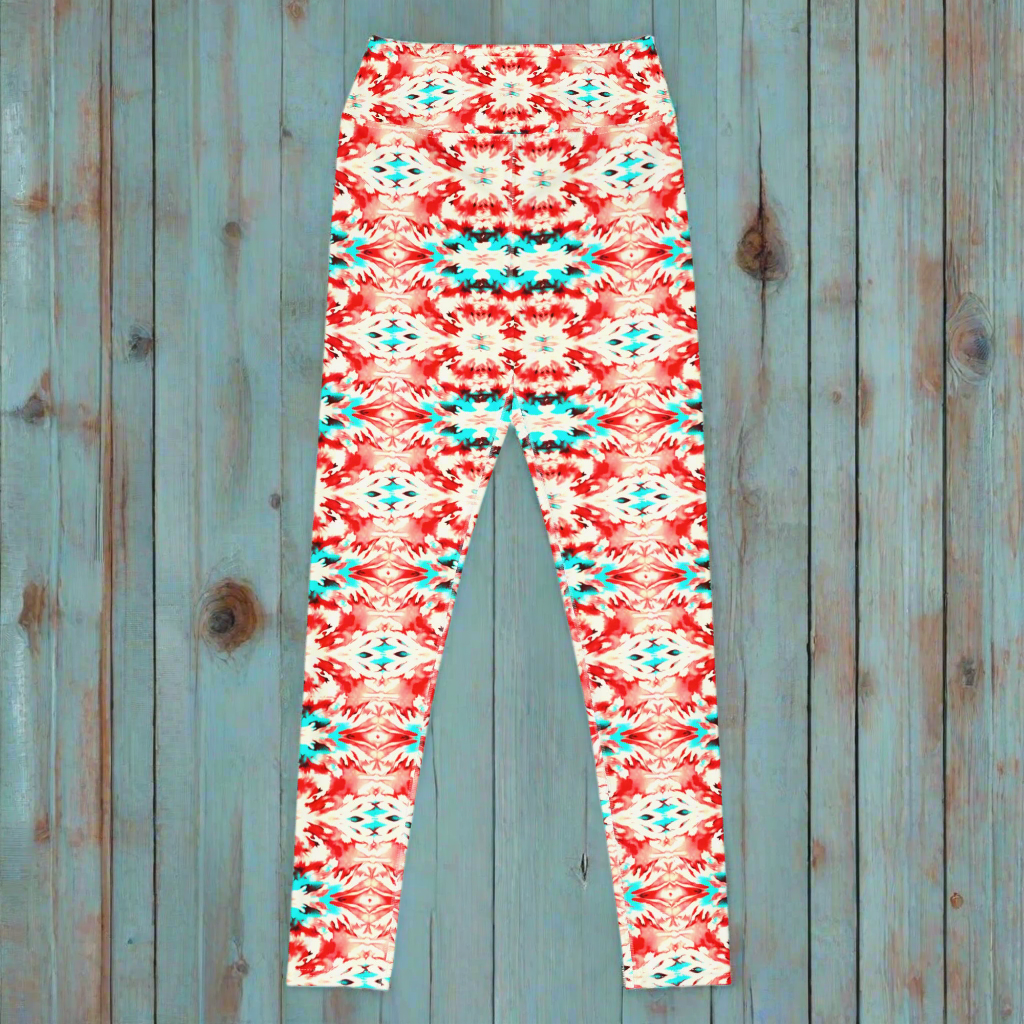 URCHIN Clothes & Sportswear 'CORAL SEA' Red and Blue Tie Dye. Yoga Leggings. Choice of Sizes.