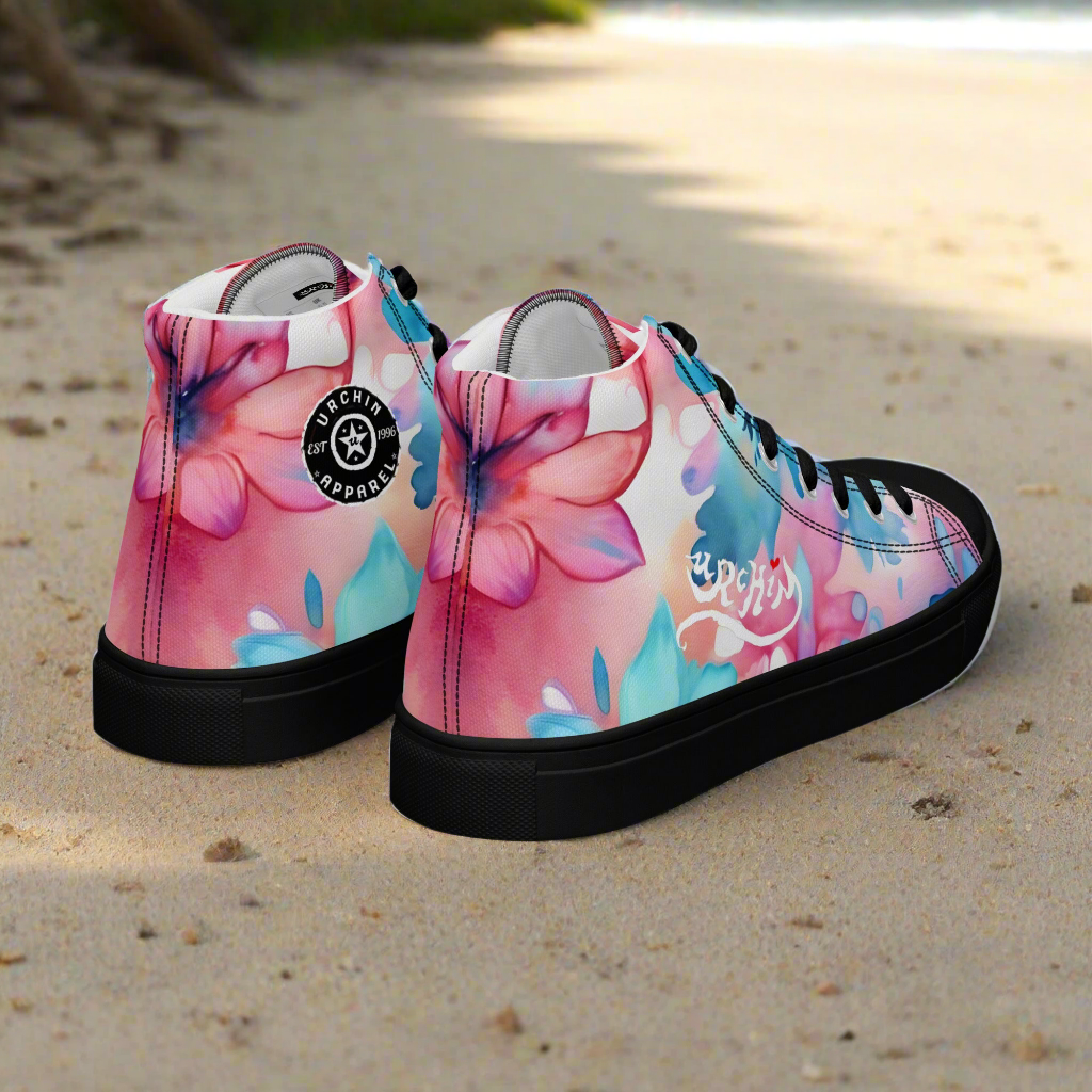 URCHIN Footwear 'U FLOWER'. Womens high tops. Black or White Detailing Option. Choice of Sizes.