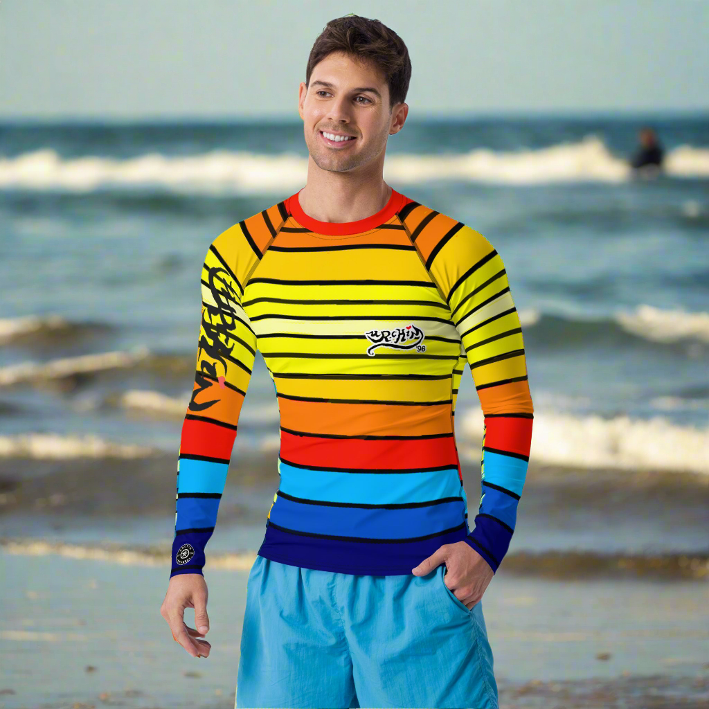 URCHIN Mens Swimwear. 'SUNRISE' 'HARD BUNNY' Logo Rash. Choice of Sizes.