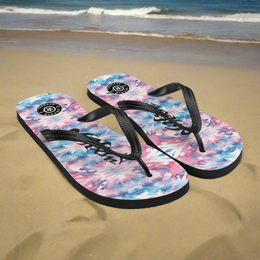 URCHIN Footwear. 'CORAL SEA' Pink & Blue Tie Dye. Unisex Flip-Flops. Choice of Sizes.
