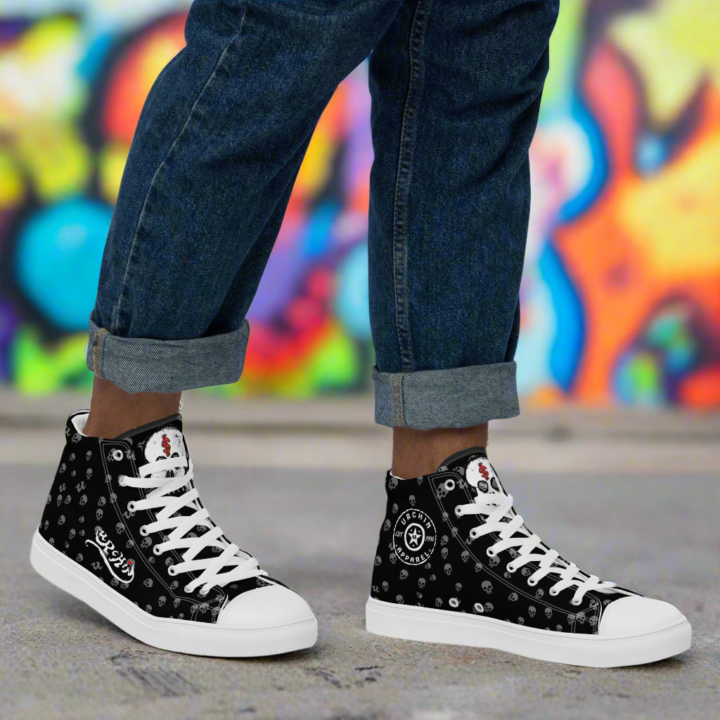 URCHIN Footwear 'SKULL STORM'. Mens high tops. Black or White Detailing Option. Choice of Sizes.